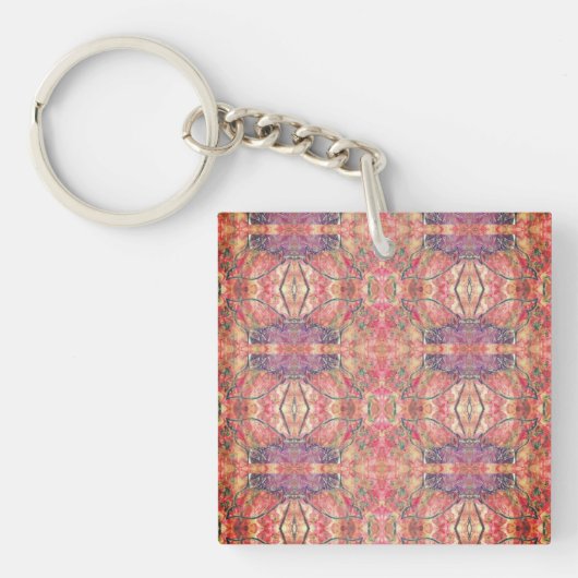 Porte-clés Motif rose et violet (Devant)