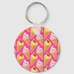 Porte-clés Motif rose Kawaii avec crème glacée aux fraises