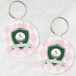 Porte-clés Motif Rose Moderne Monogramme Initial de Nom Golf