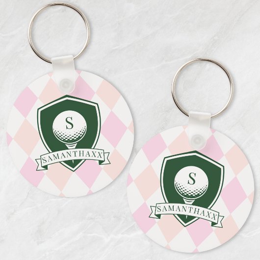 Porte-clés Motif Rose Moderne Monogramme Initial de Nom Golf