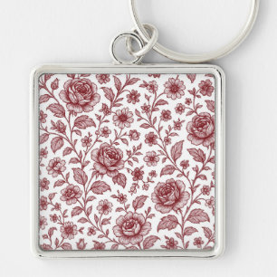 Porte-clés Motif Rose Vintage rouge foncé