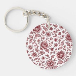 Porte-clés Motif Rose Vintage rouge foncé