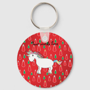 Porte-clés Motif rouge de bonhomme de neige de licorne de