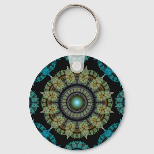 Porte-clés Motif sacré bleu vert fractal (Recto)