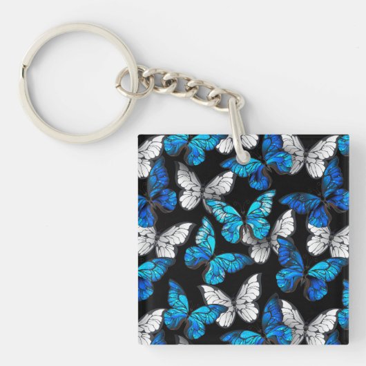 Porte-clés Motif sans couleur foncée avec papillons bleus Mor (Devant)