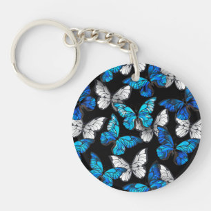 Porte-clés Motif sans couleur foncée avec papillons bleus Mor