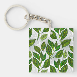Porte-clés Motif sans couture avec Feuilles de thé vert