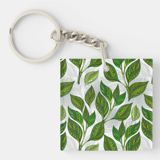 Porte-clés Motif sans couture avec Feuilles de thé vert (Devant)
