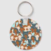 Porte-clés Motif sans couture avec filles noires et blanches (Recto)