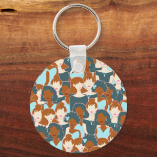 Porte-clés Motif sans couture avec filles noires et blanches