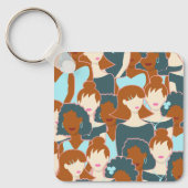 Porte-clés Motif sans couture avec filles noires et blanches (Recto)