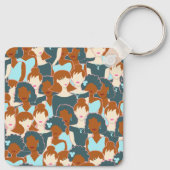 Porte-clés Motif sans couture avec filles noires et blanches (Dos)