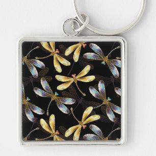 Porte-clés Motif sans couture avec libellules d'or