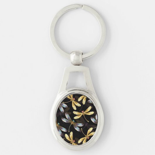 Porte-clés Motif sans couture avec libellules d'or (Devant)