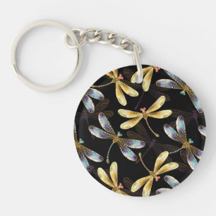 Porte-clés Motif sans couture avec libellules d'or