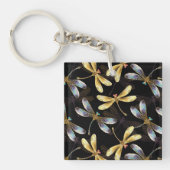 Porte-clés Motif sans couture avec libellules d'or (Devant)