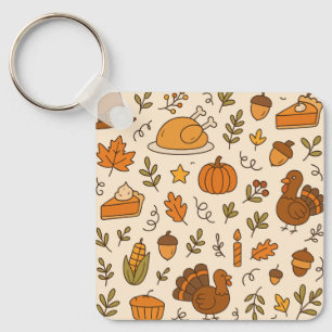 Porte-clés Motif sans couture de doodles de Thanksgiving