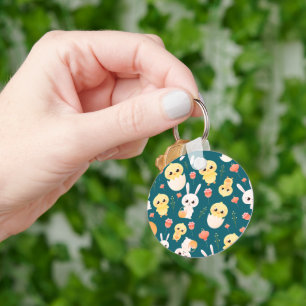 Porte-clés Motif sans couture de poussins et de lapins de Pâq