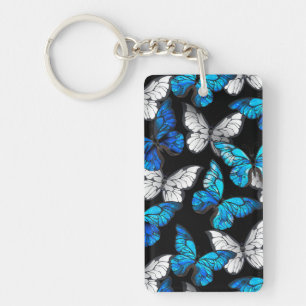 Porte-clés Motif sans couture foncé avec papillons bleus Morp