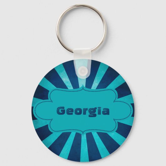 Porte-clés Motif Sea Blue Star Burst avec Étiquette (Recto)