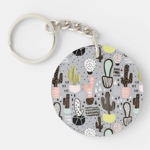 Porte-clés Motif texturisé tiré par la main de cactus