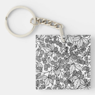 Porte-clés Motif tiré à la main des framboises