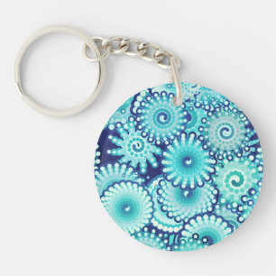 Porte-clés Motif tourbillon fractal, nuances bleu denim