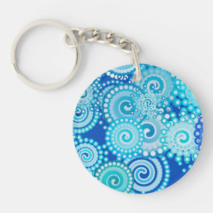 Porte-clés Motif tourbillon fractal, nuances bleu océan