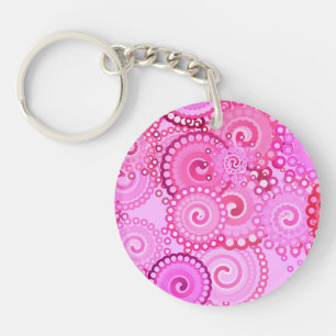 Porte-clés Motif tourbillon fractal, rose et fuchsia