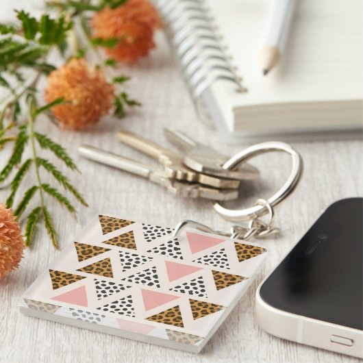 Porte-clés Motif Triangle Léopard Chic & Rose (Devant Droit)