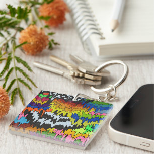 Porte-clés Motif trippy rayé groovy coloré en goutte liquide