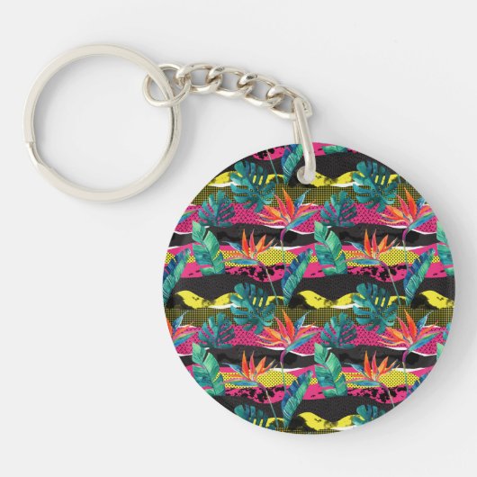 Porte-clés Motif tropical abstrait de texture de néon (Devant)