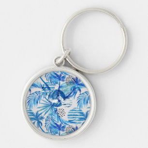 Porte-clés Motif tropical bleu lumineux d'aquarelle