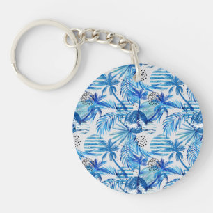 Porte-clés Motif tropical bleu lumineux d'aquarelle