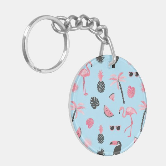 Porte-clés Motif tropical d'été rose et bleu (Devant gauche)