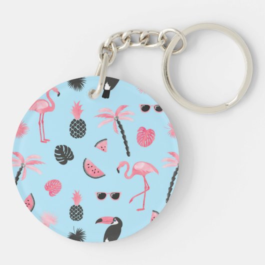 Porte-clés Motif tropical d'été rose et bleu (Dos)