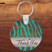 Porte-clés Motif zèbre marron et sarcelle Merci (Recto)