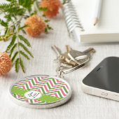 Porte-clés Motif Zigzag, Chevron, Rose, Vert, Monogramme (Côté)