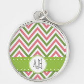 Porte-clés Motif Zigzag, Chevron, Rose, Vert, Monogramme (Devant)