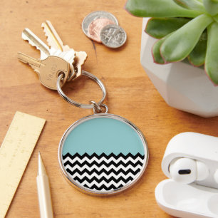 Porte-clés Motif Zigzag noir et blanc, Chevron, Bleu