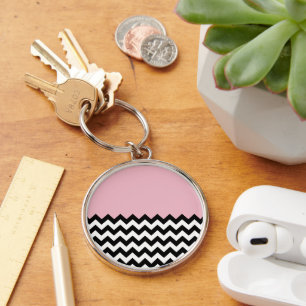 Porte-clés Motif Zigzag noir et blanc, Chevron, rose