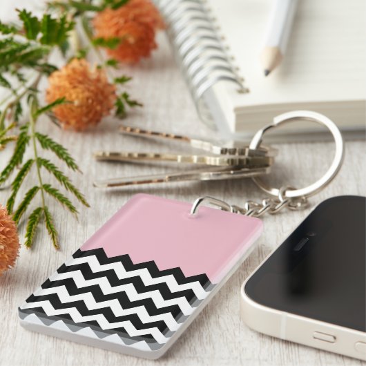 Porte-clés Motif Zigzag noir et blanc, Chevron, rose (Devant droit)