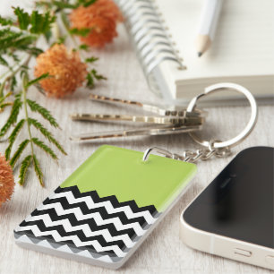 Porte-clés Motif Zigzag noir et blanc, Chevron, Vert