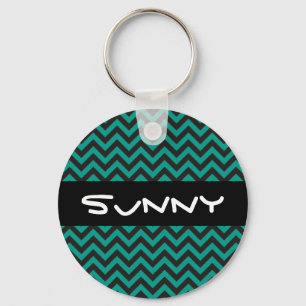 Porte-clés Motif ZIGZAG - noir + votre arrière - plan & texte