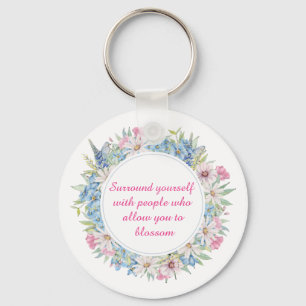 Porte-clés Motivational Pink White Blue Floral Wreath
