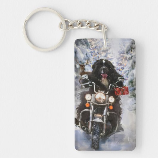Porte-clés Moto à chiens de Terre-Neuve Noël (Devant)