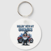 Porte-clés moto « Rouler avec mes gnomes » (Recto)