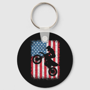 Porte-clés Motocross Vélo Motard Drapeau Américain 4 Juillet