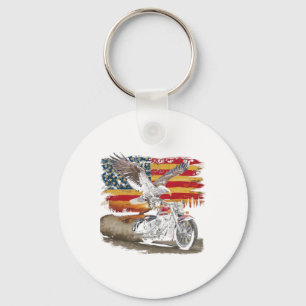 Porte-clés Motocyclette Drapeau Américain Biker Rétro Usa