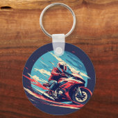 Porte-clés Motocycliste en course (Recto)